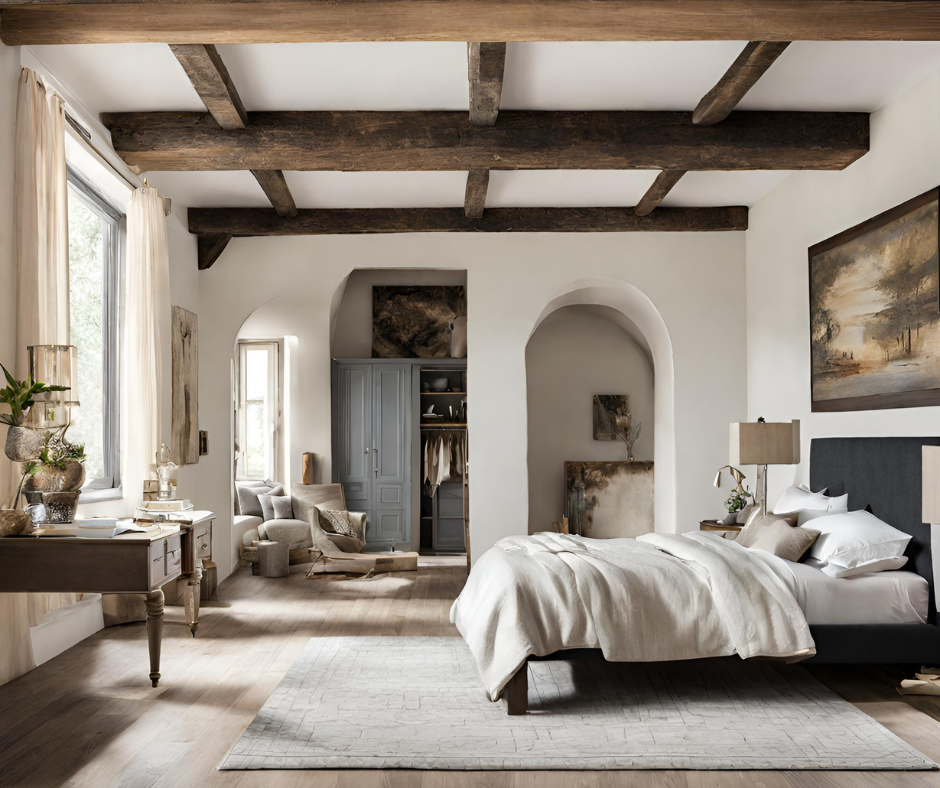 Image of bedroom with beautiful wood beams