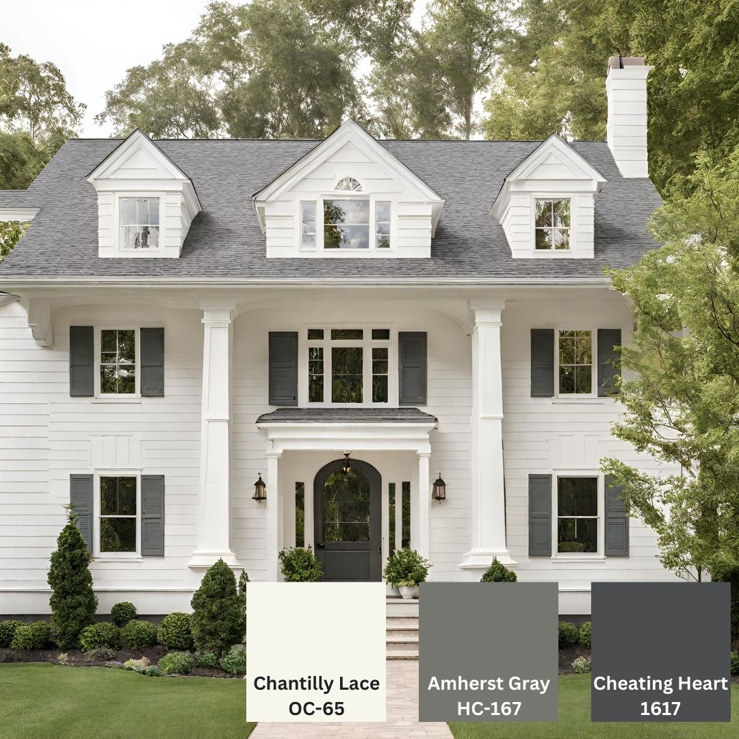 Exterior Of Home With Benjamin Moore Chantilly Lace For The Main Color