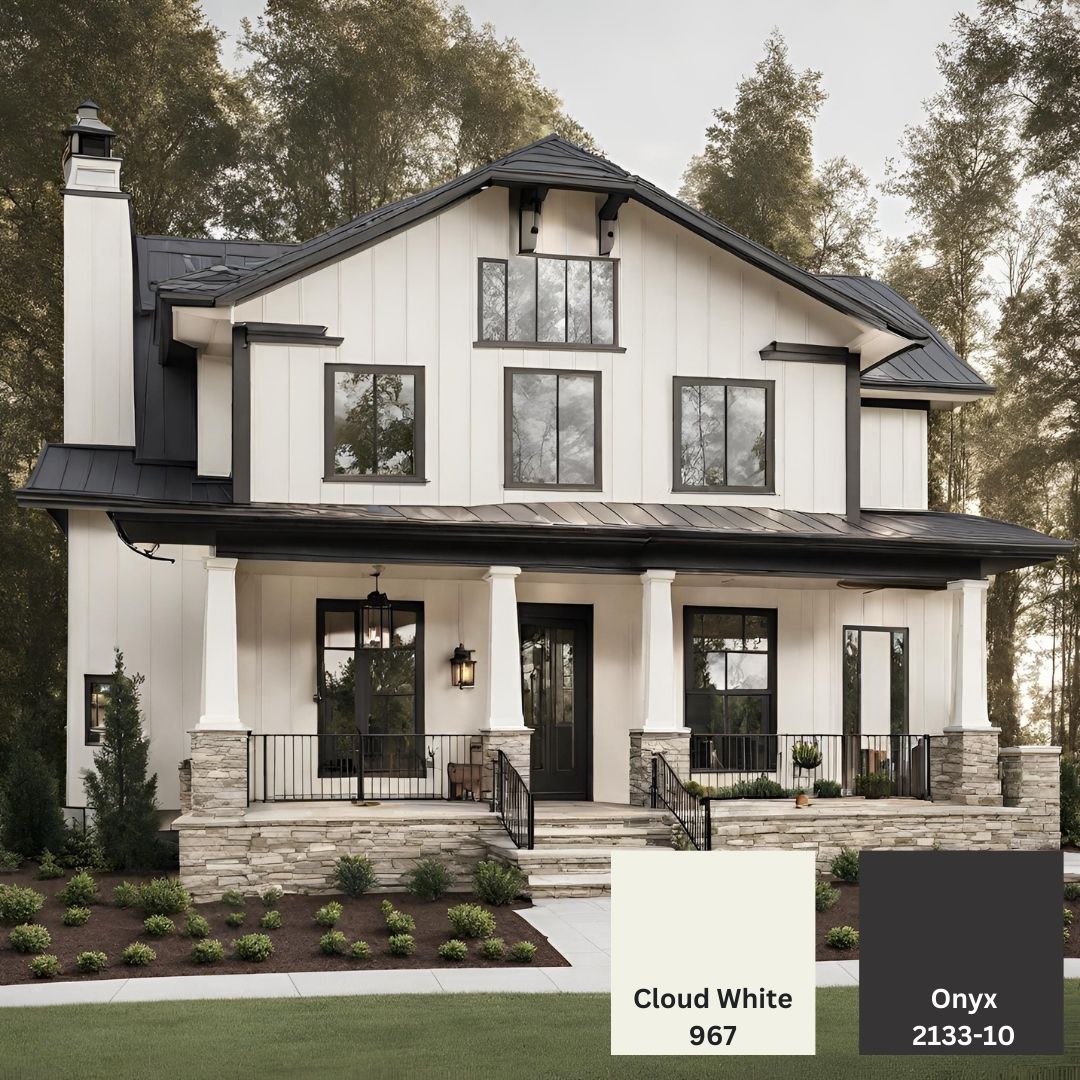 Exterior Of Home With Benjamin Moore Cloud White For The Main Color