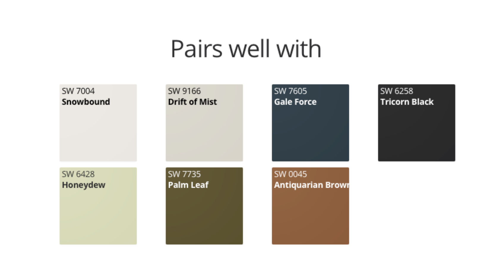 Color samples that pair with Sherwin Williams Color Of The Year 2024 Upward