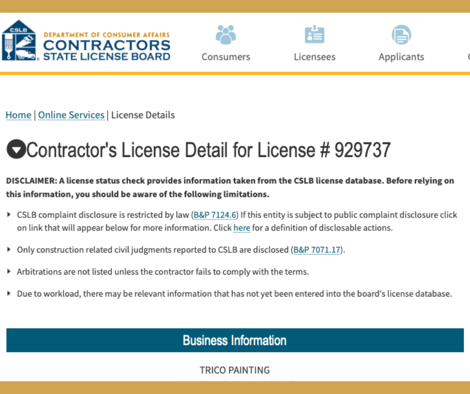 License Information For Trico Painting
