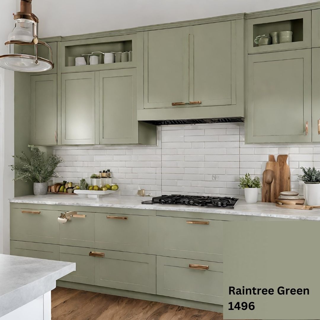 Kitchen Cabinet Painted With Benjamin Moore Raintree 1496