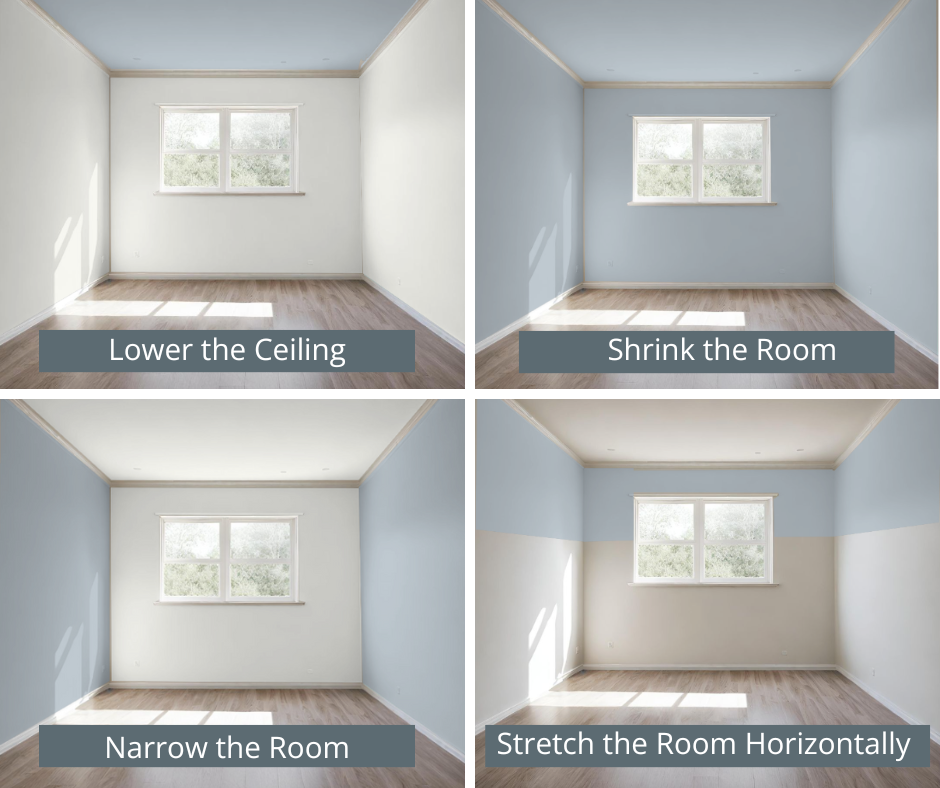 Image of room with painting tips on how to change the size and feel of a room