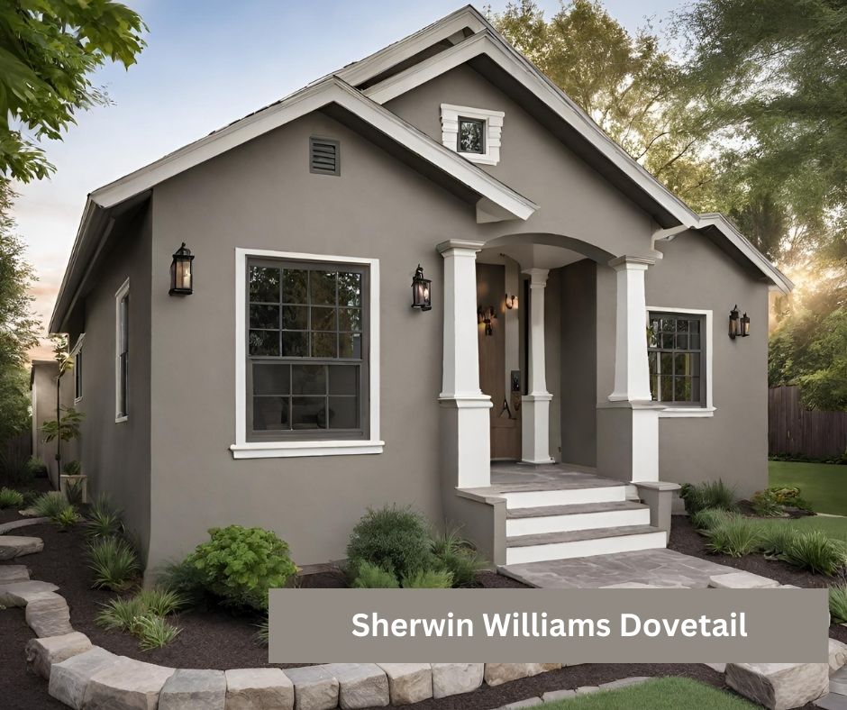 Image of Stucco Home Painted With Sherwin Williams Dovetail