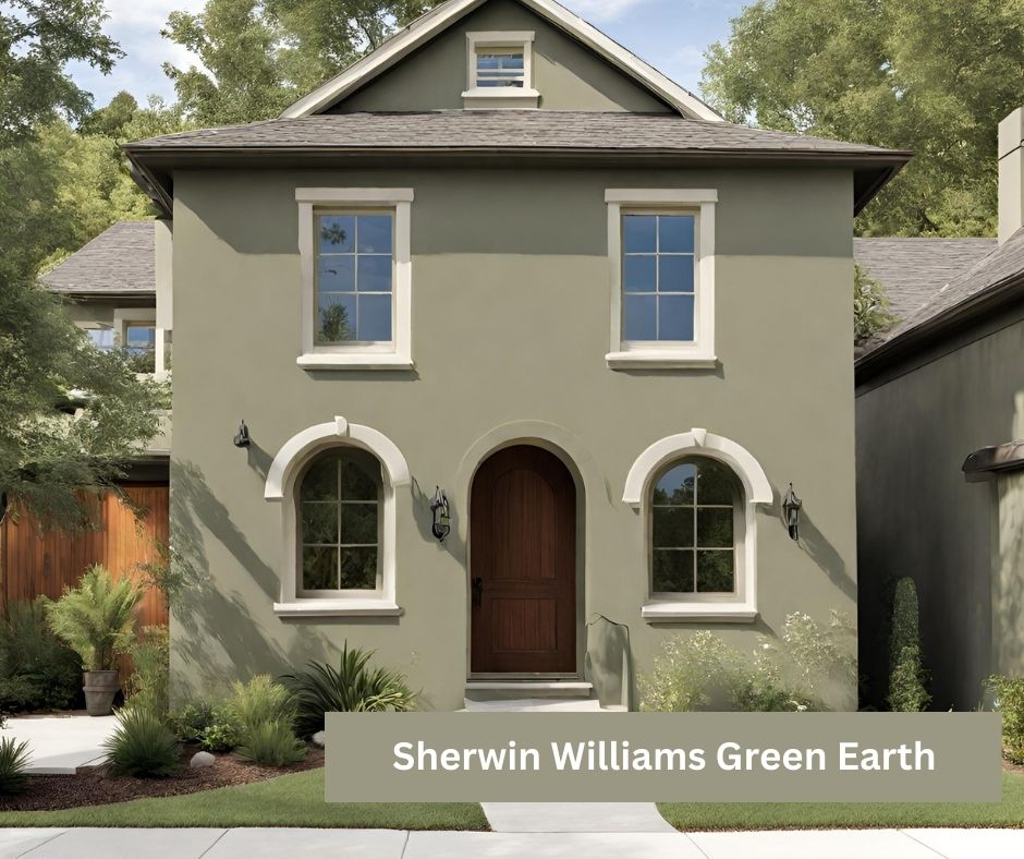 Image of Stucco Home Painted With Sherwin Williams Green Earth